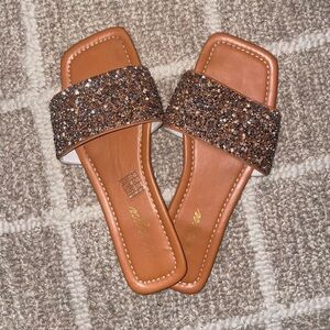 Aldo Brown Glitter Slide Sandals